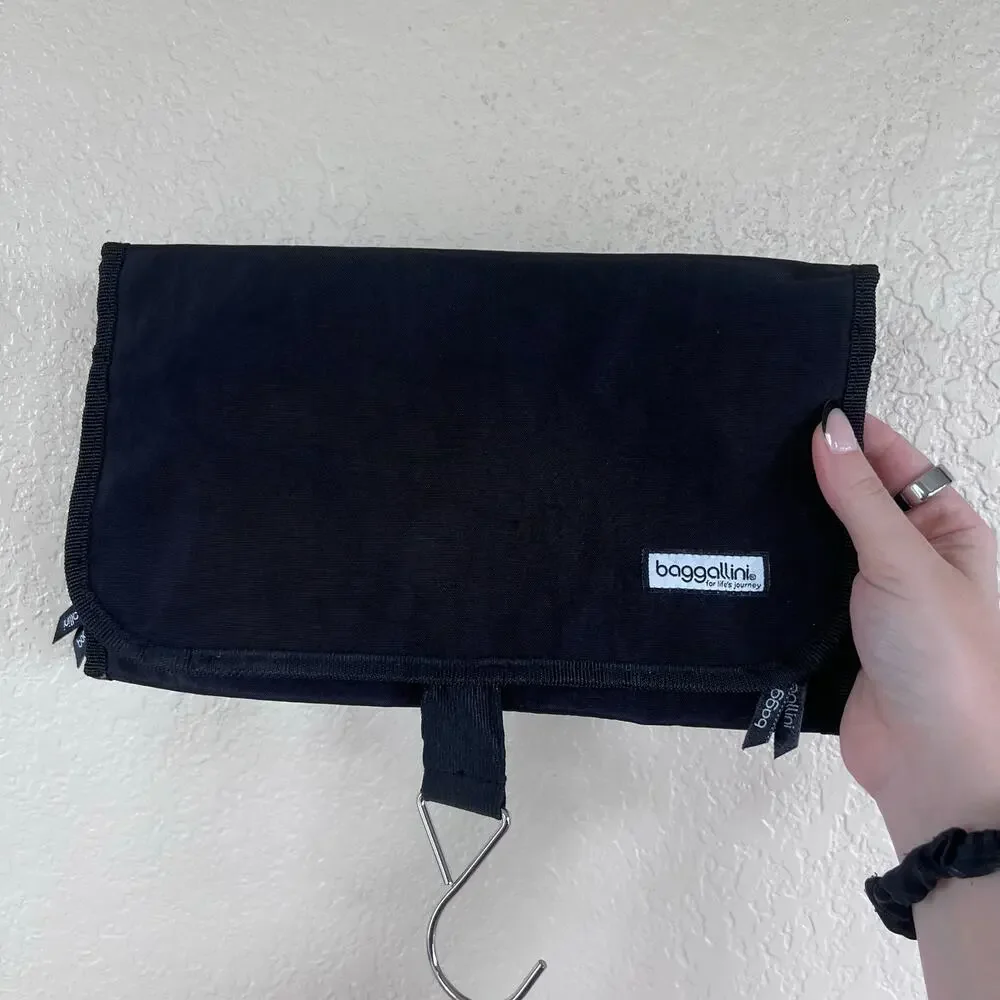 Baggallini Black‎ Nylon Hanging Tri Fold Toiletry Organizer Travel Bag Hook